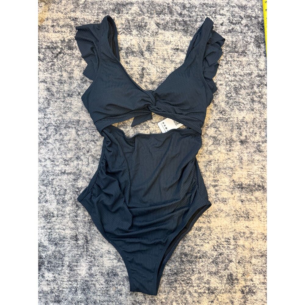 NWT Charmo Navy Ruffle Ribbed Cut Out Pregnancy One-Piece Swimsuit M